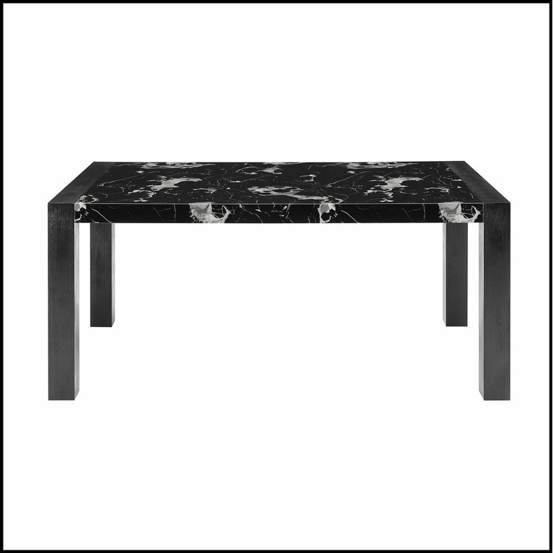 Table de salle à manger en faux marbre noir Dahiris, élégante et durable pour les espaces de salle à manger et de divertissement modernes.