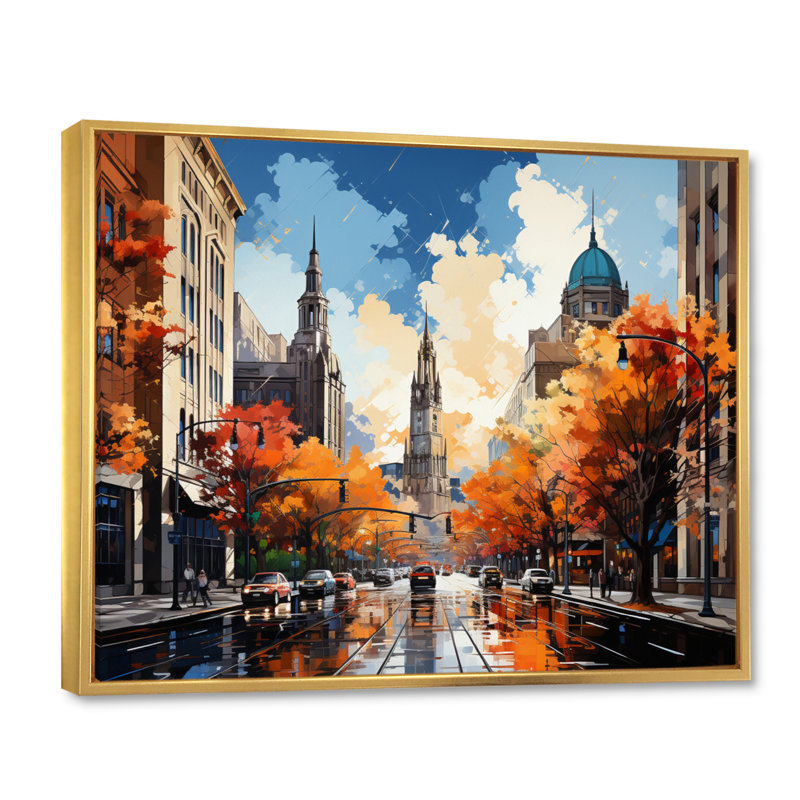 Boston Popart III sur impression sur toile, H 30 po x l 40 po x P 1,5 po, Cadre flottant doré