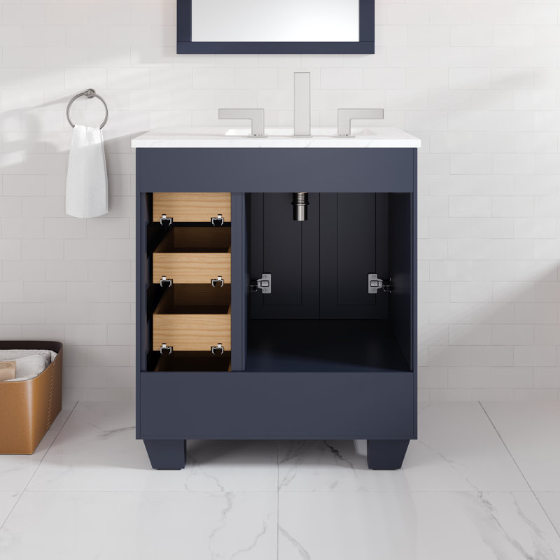 Acclaim 28 In. Dark Gray Single Sink Bath Vanity With Carrara Quartz Top And Undermount Porcelain Sink, Dark Gray