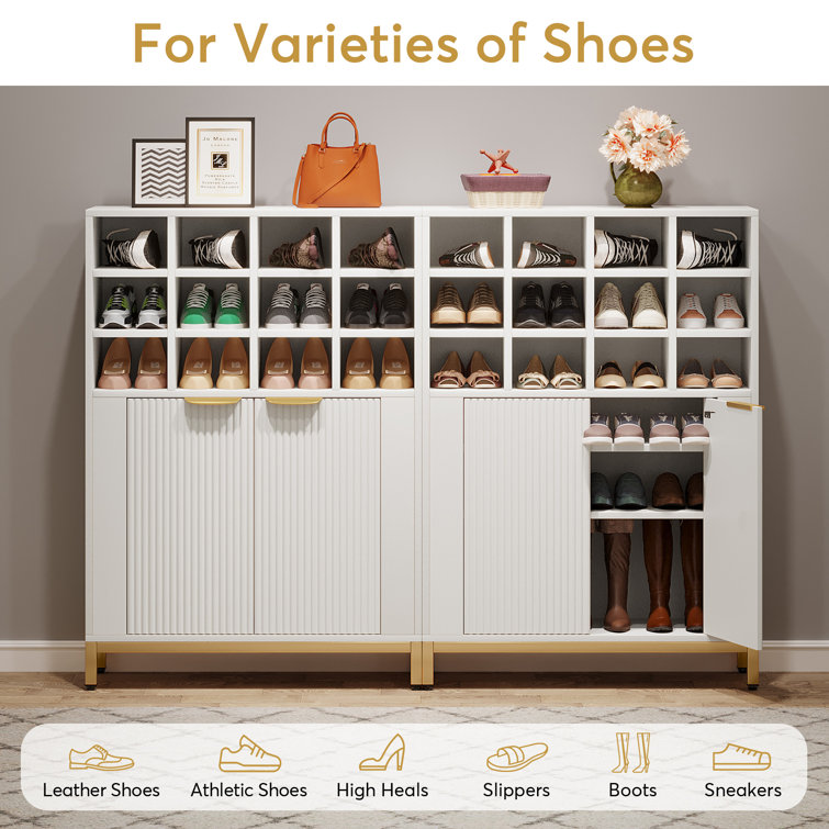 Everly Quinn Shoe Storage Cabinet Freestanding Shoe Rack Organizer with  Adjustable Shelves for Up to 28 Pairs & Reviews