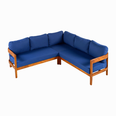 Ensemble de meubles de patio en bois d'acacia massif, ensemble de conversation d'extérieur avec 6 coussins de siège moelleux et sac à dos