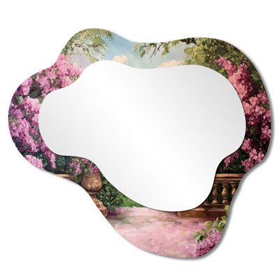 Floral Asymmetrical Wall Mirror – Lilac Gardens in the French Countryside, Metal Print