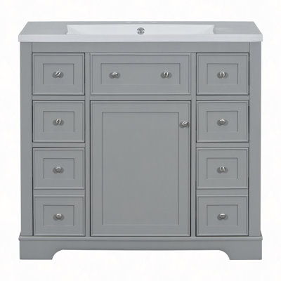 36" Bathroom Vanity With Sink Combo, One Cabinet And Six Drawers, Solid Wood And MDF Board