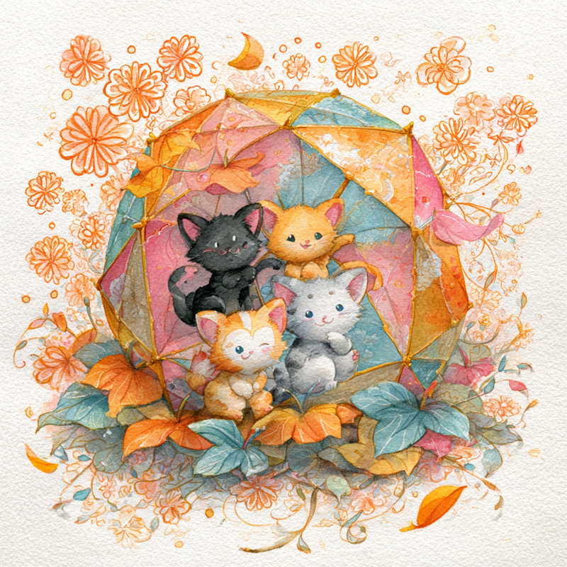 «Playful Kittens Under Umbrella», art mural sur toile tendue