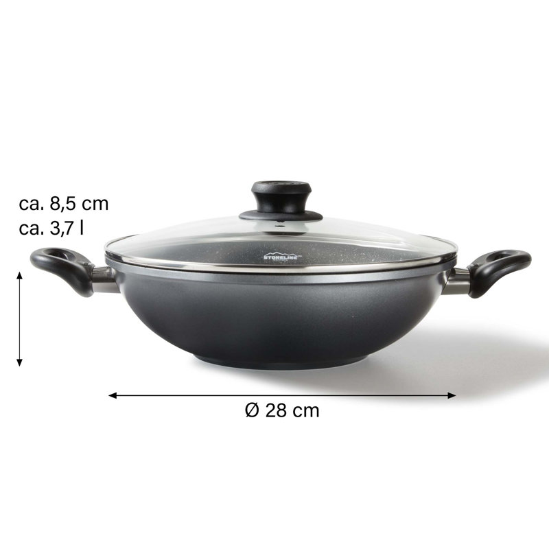 Stoneline Non-Stick Aluminum Wok with Lid, Black