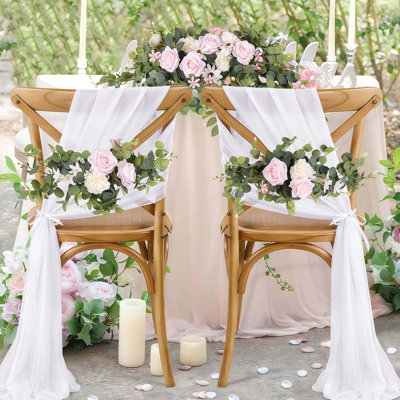 3 pièces de fleurs en arche de mariage, guirlandes florales décoratives en rose blanche, feuilles de fleurs d'eucalyptus artificielles pour voilages, chaise de mariage, tonnelle, cérémonie de mariage et décorations de mariage