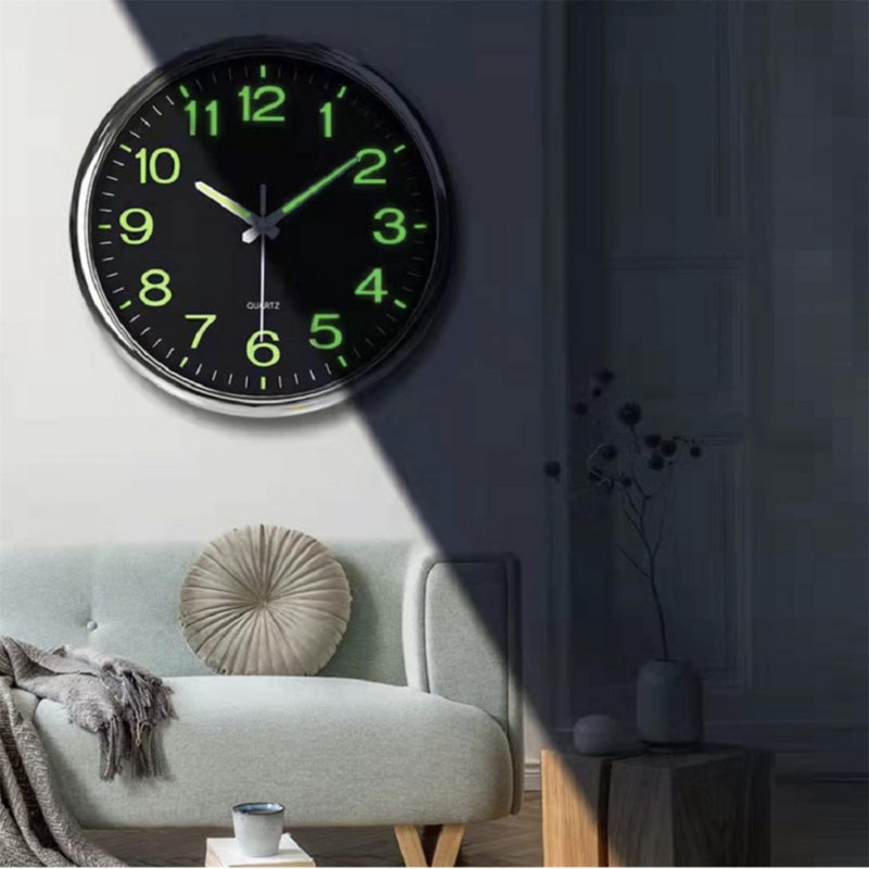 12" Large Luminous Function Numbers And Hands, Silent Non-Tick Quartz Wall Clock, Black