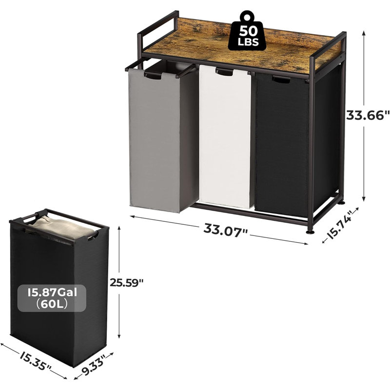 Rolling Laundry Center with Top Shelf Laundry Hamper with Wheels