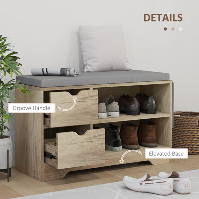 Banc d'entrée pour chaussures avec tiroir et rangement