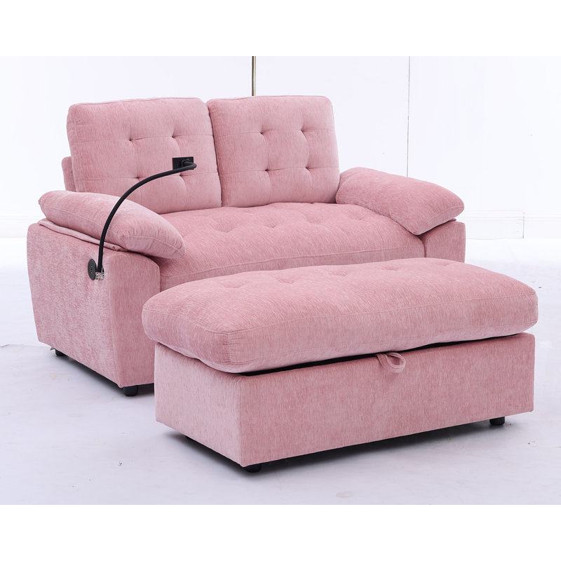 Canapé de loisirs avec dossier réglable manuellement et repose-pieds, Pink