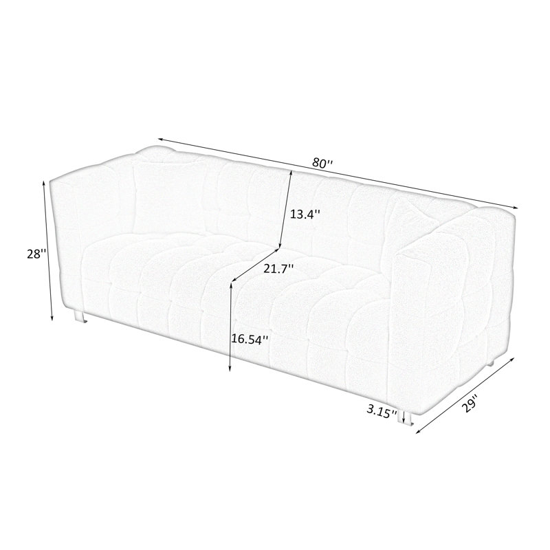 Upholstered Sofa, 28" H x 80" W x 29" D, White 100% Polyester