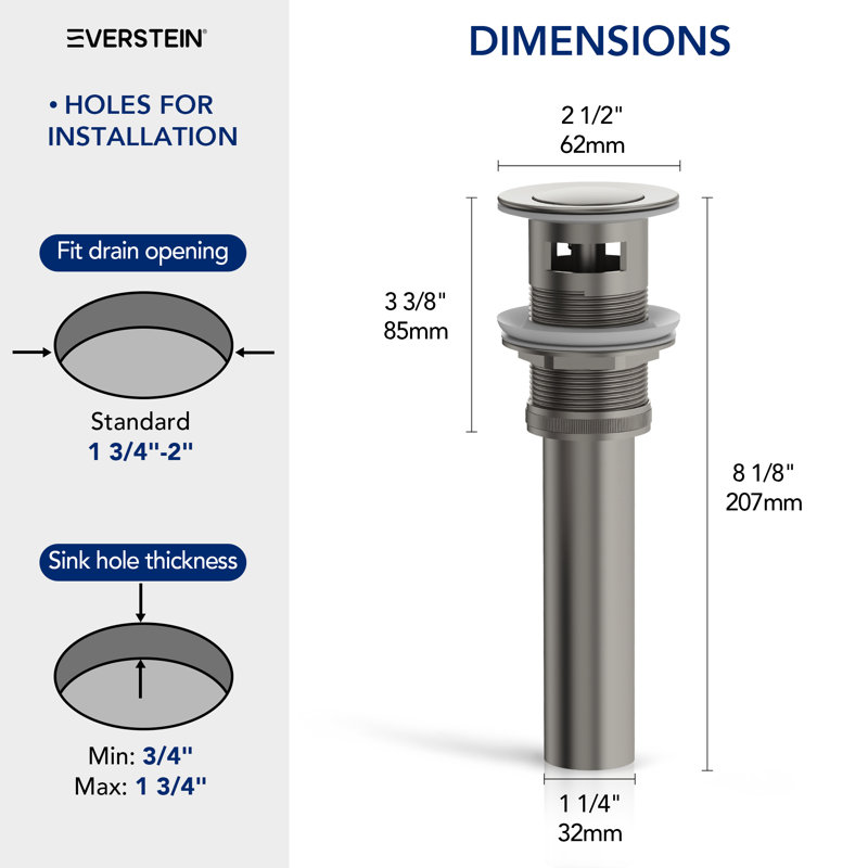 Pop-Up Bathroom Sink Drain with Overflow, Brushed Nickel