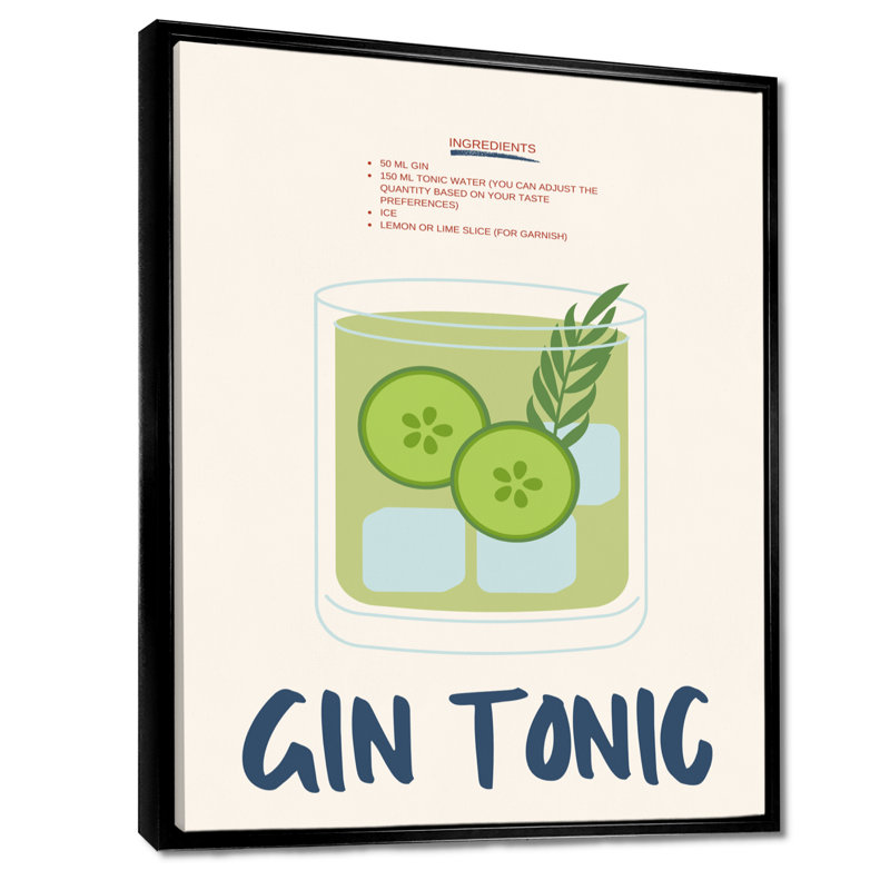 Gin & Tonic In A Rocks Glass II - Art mural cocktails, H 40 po x l 30 po, Cadre flottant noir