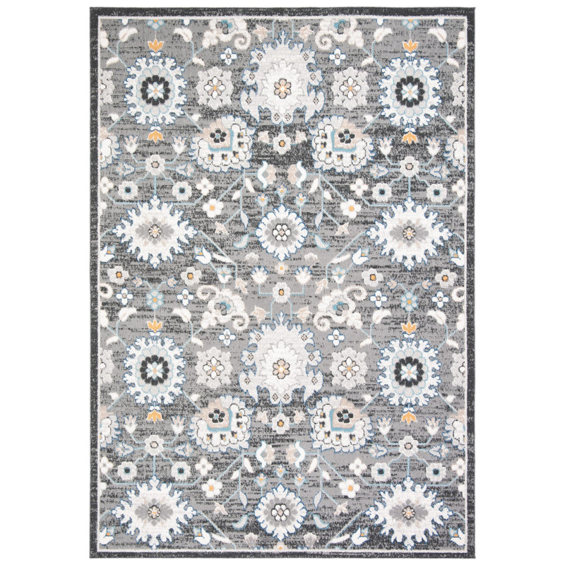 Tapis intérieur/extérieur gris foncé/ivoire oriental Slesnick, Rectangle 4 pi x 6 pi