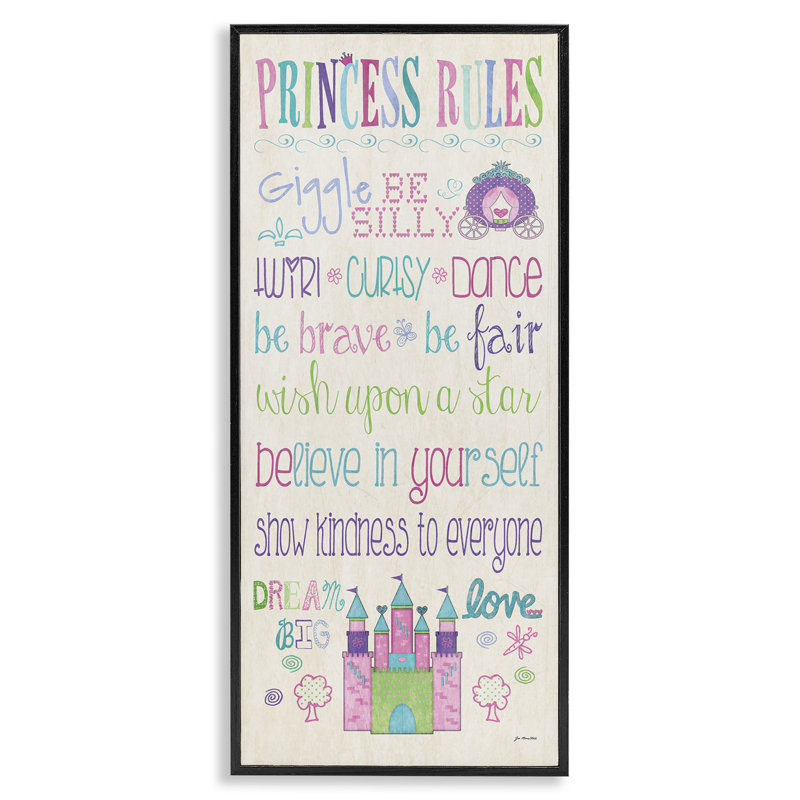 «Princess Rules Castle Typographie» par Jo Moulton - impression, H 24 po x l 10 po, Giclée encadrée noir minuit