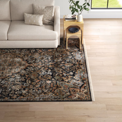 Finnuala Soft Power-Loomed Oriental Area Rug with Distressed Medallion