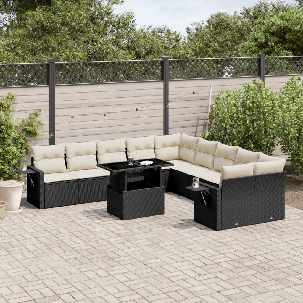 Vidaxl 11-Tlg. Garten-Sofagarnitur Mit Kissen Schwarz Poly Rattan