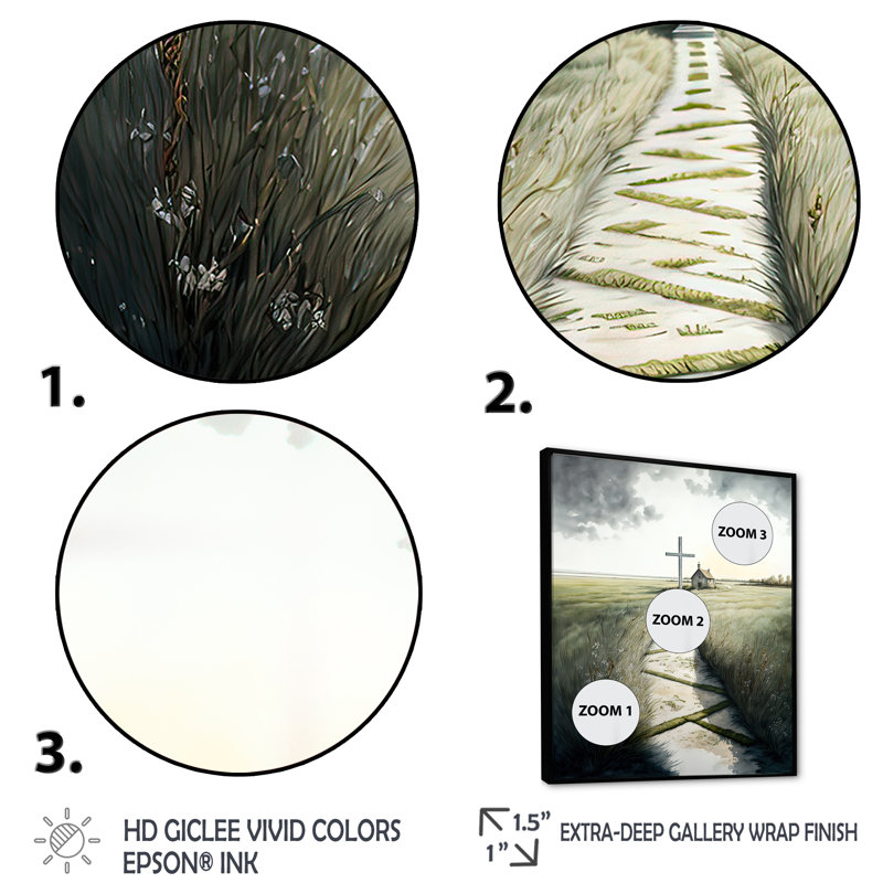 Arnecia " Cross Status On Winding Path I ", 20" H x 12" W x 1" D, Black Floater Framed Canvas