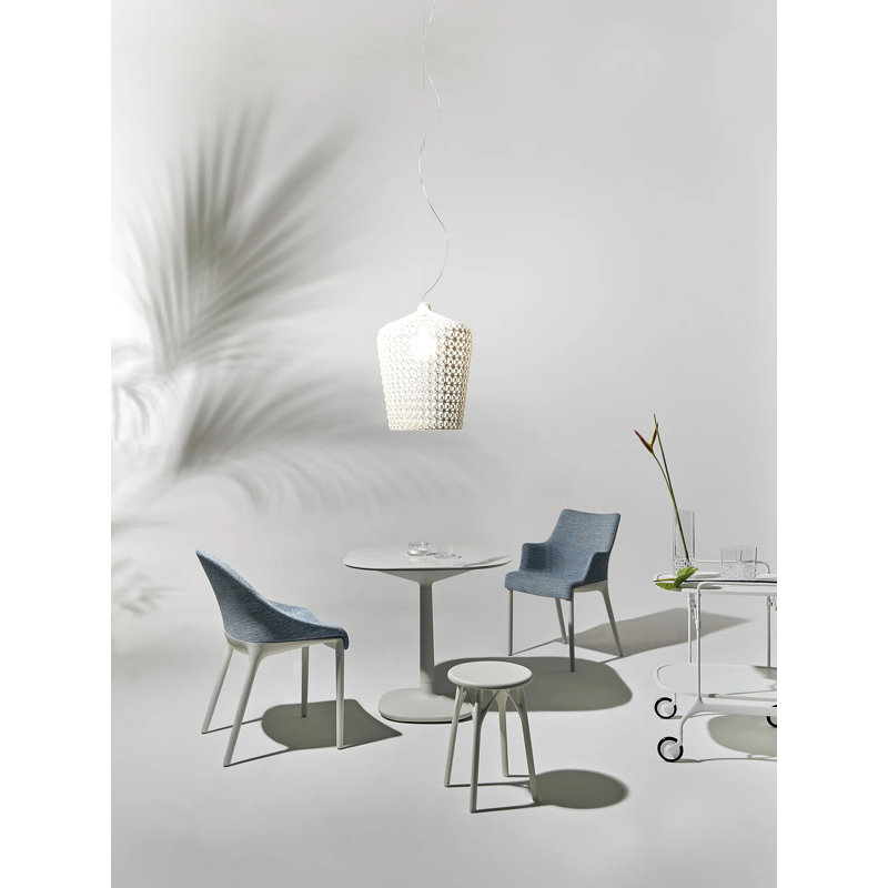 Eleganza Upholstered Dining Chair, White, Light Blue