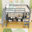 Lit mezzanine en bois avec bureau, tablettes, éclairage DEL et portemanteau suspendu-1896409412