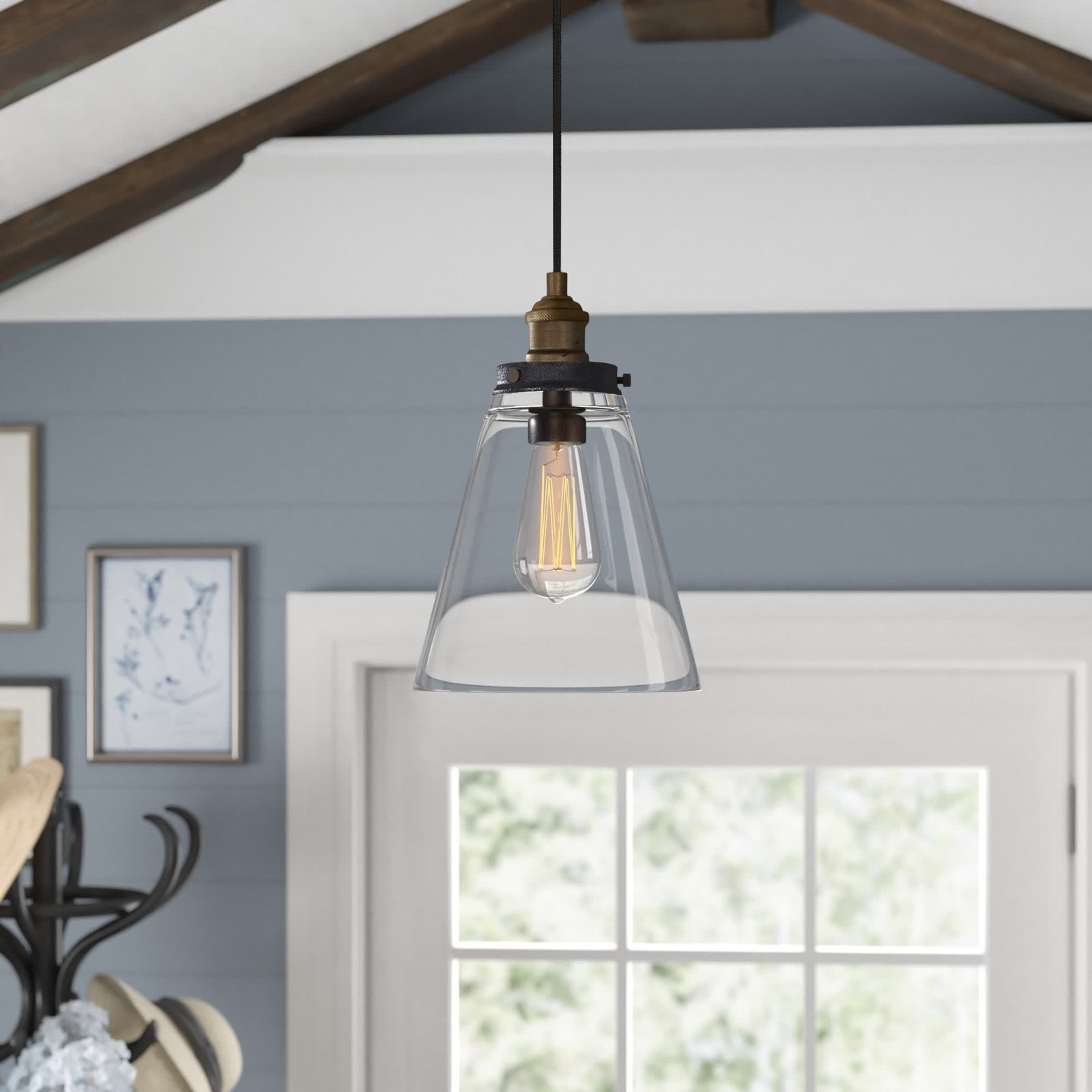 Topanga Single Light Glass Dimmable Pendant, Painted Aged Brass/Dark Weathered Zinc, 11.62" H x 8.5" W x 8.5" D