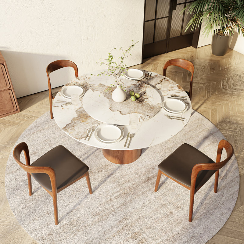 Ensemble de table de salle à manger de cuisine avec plateau paresseux rond amovible à plateau tournant (1 table 4/6 chaises rembourrées)