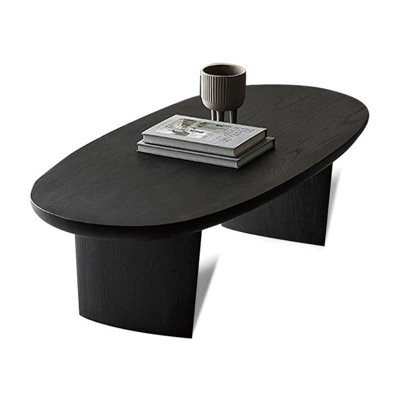 Black Solid Wood Oval Coffee Table, Black, 13.78" H x 39.37" L x 19.69" W