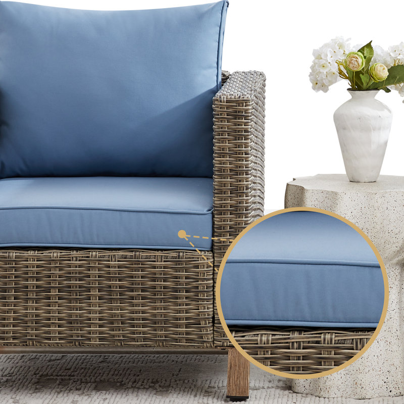 72.1'' Wide Rectangle Wicker Patio Sofa with Cushions, Blue