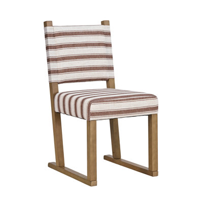 Set of 6 Modern Striped Dining Chairs, Solid Wood Sled Legs