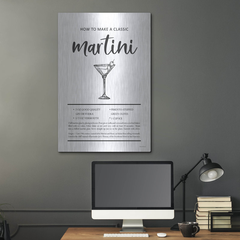  «Martini», art mural en métal avec lettres et lignes, 24 po x 36 po, H 36 po x l 24 po
