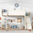 Queen Loft Bed with Storage Shelves and Wardrobe, Solid Wood Loft Beds with Detachable Slide and Ladders, No Spring Box Needed,Beige-2023270913-2023270918