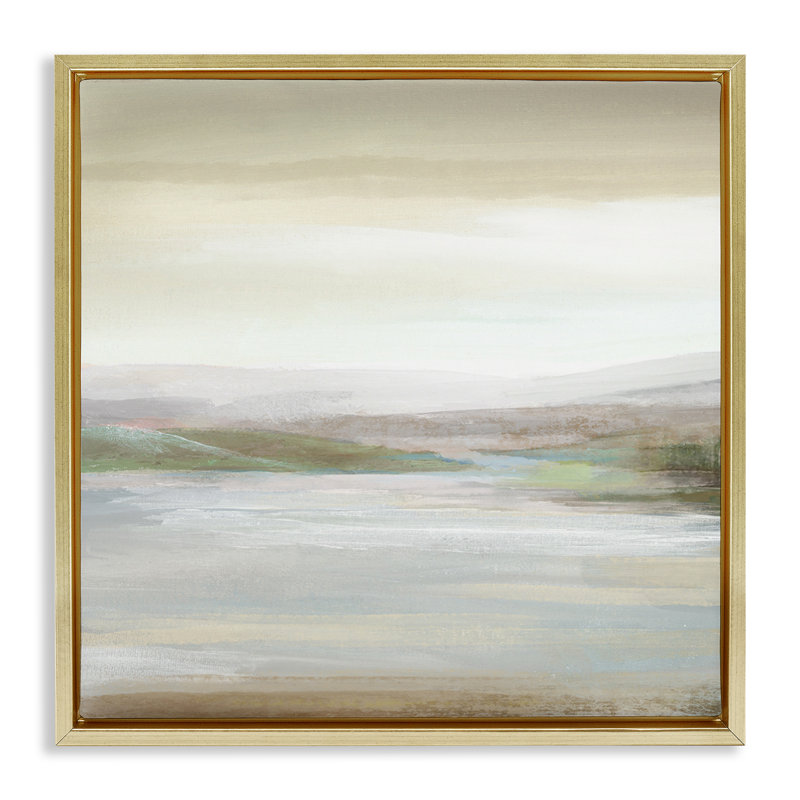 «Calm Atmospheric Landscape Floater», art mural sur toile par Nan, Cadre flottant métallique doré, H 18 po x l 18 po