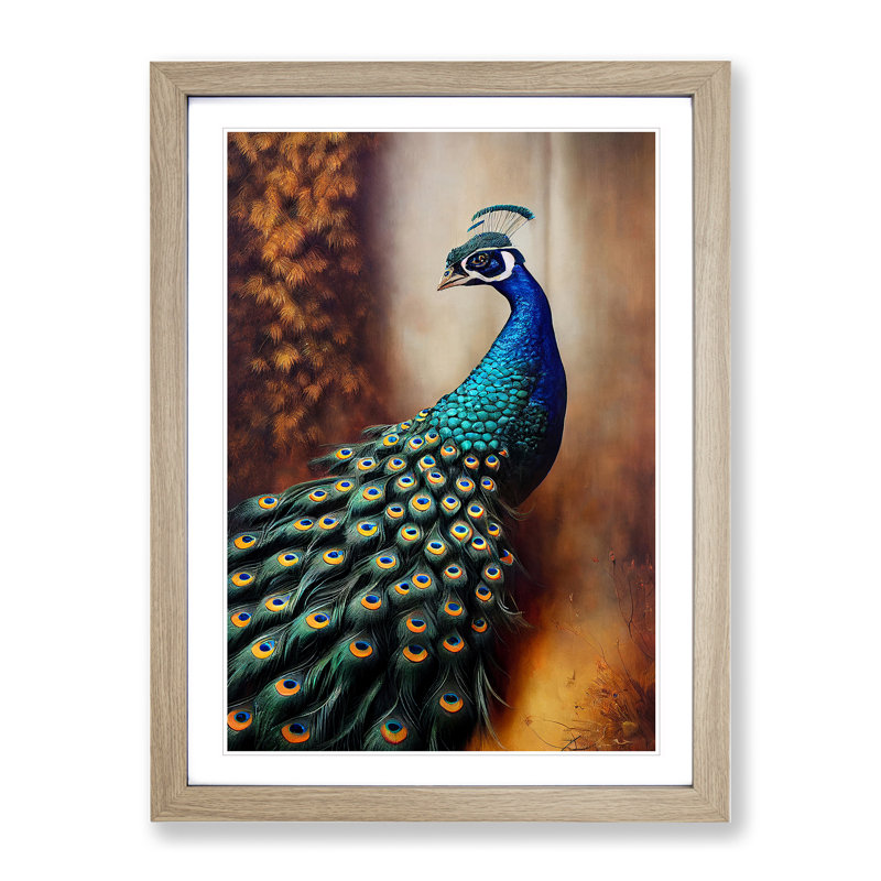 Peacock View No.1 - Single Picture Frame Print, Oak Framed, 64cm H x 46cm W x 2cm D