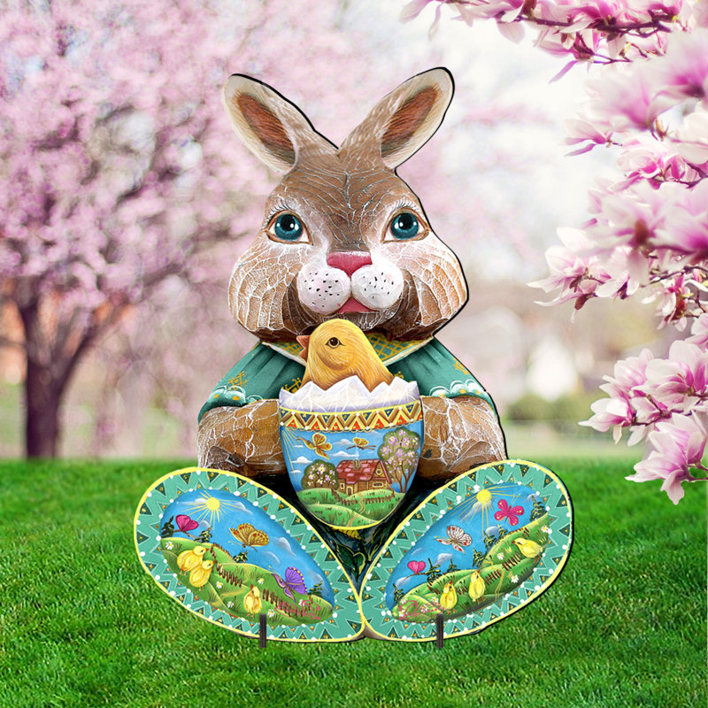 « pâques », lapin de jardin en bois