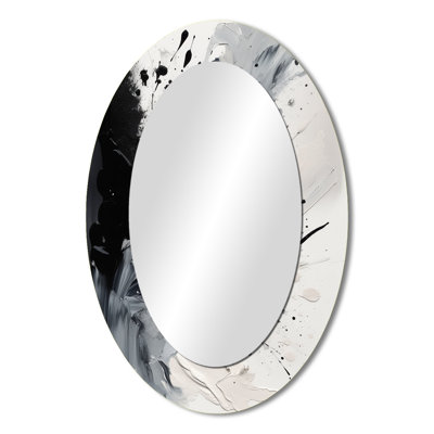 Black Textured Splash Paint Art IV - Black Modern Oval Wall Mirror