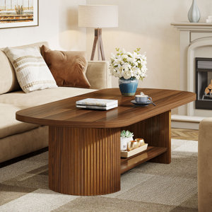 Yaheetech 42 Inch Oval Glass Coffee Table With Lower Shelf - Modern 2-Tier Living Room Table