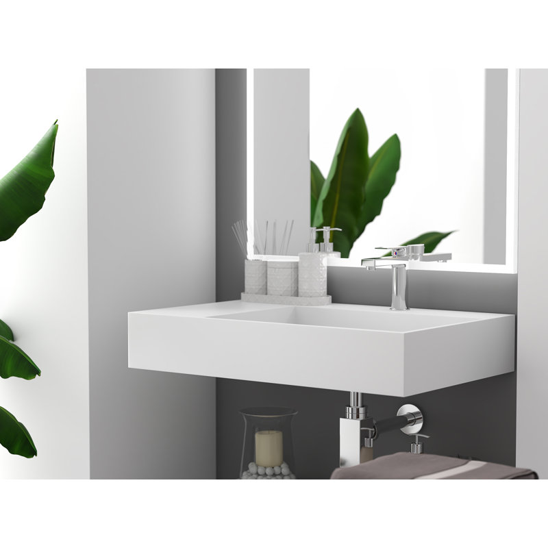 Lavabo de salle de bain mural à surface flottante avec drain encastré 30 po Juniper - Blanc, Blanc