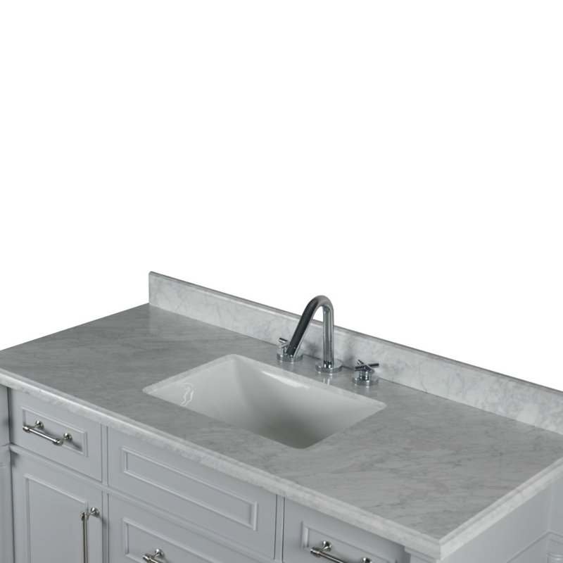 48” Single Vanity Set With White Carrara Marble Top and Mirror, Light Grey