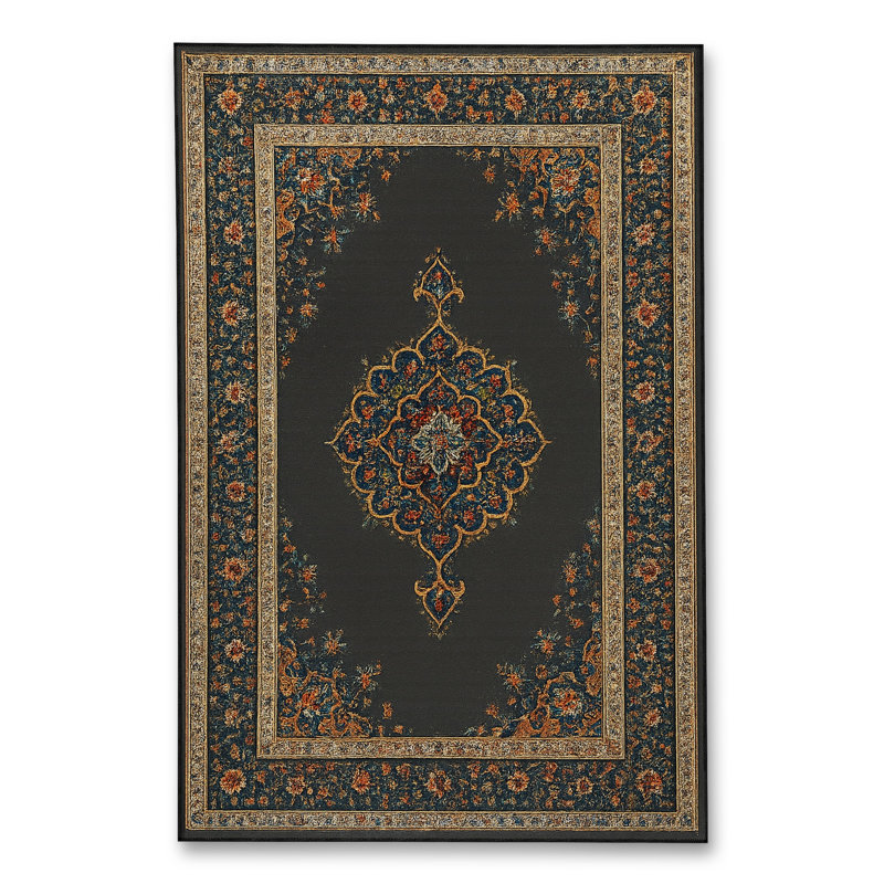 Tapis noir Mosso, 6 pi 7 po x 9 pi 10 po
