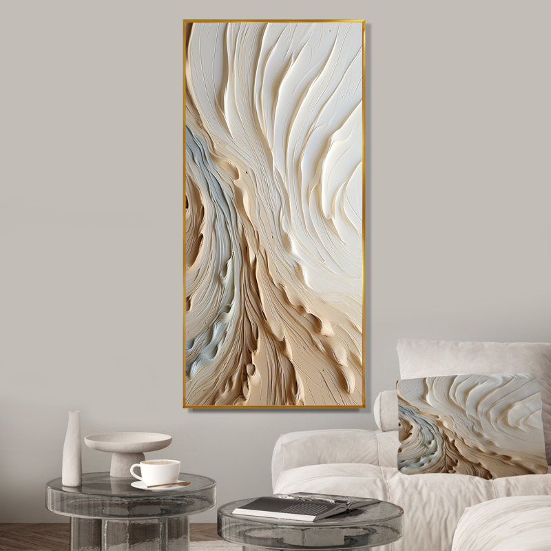Reproduction d'art sur toile, blanc et or champagne III, Cadre flottant doré, H 60 po x l 28 po x P 1,5 po