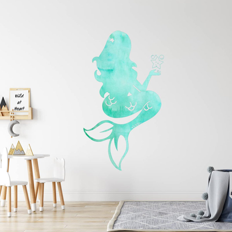 Adhésif décoratif aquarelle sirène, Bleu sarcelle, H 61 po x l 36 po