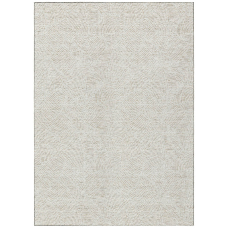 3' X 5' Ivory And Beige Floral Washable Indoor Outdoor Area Rug
