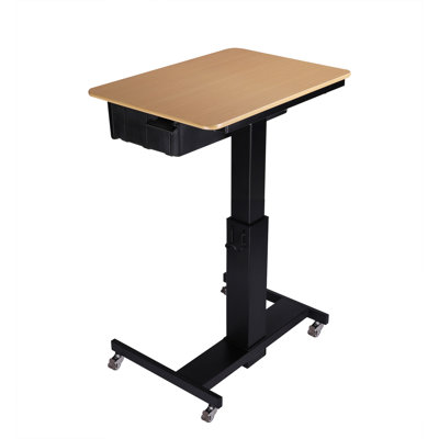  28 in. Beige Height Adjustable Mobile School Standing Desk Cart with Book Box Storage and Gas Spring Laptop Riser