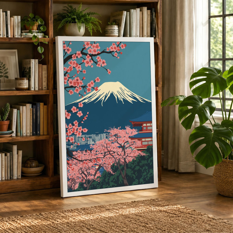 Moonlit Cherry Blossom Japandi - Wrapped Canvas, 36x24 - 91.4 x 61.0 cm, Cream Border
