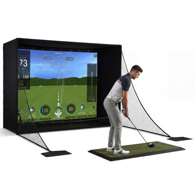Filet de frappe de golf 10 x 8 pi avec écran d'impact HD, cage de simulateur de golf intérieur avec cadre et filets de sécurité latéraux
