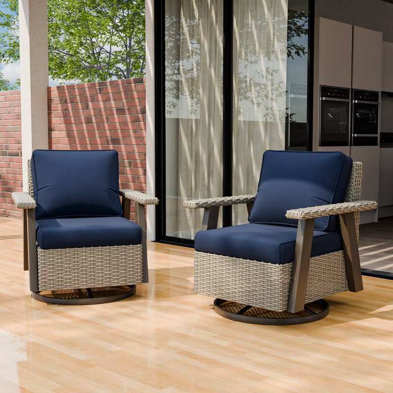 Ensemble de chaises d'extérieur pivotantes en osier avec coussins de 5 pouces, Bleu très foncé