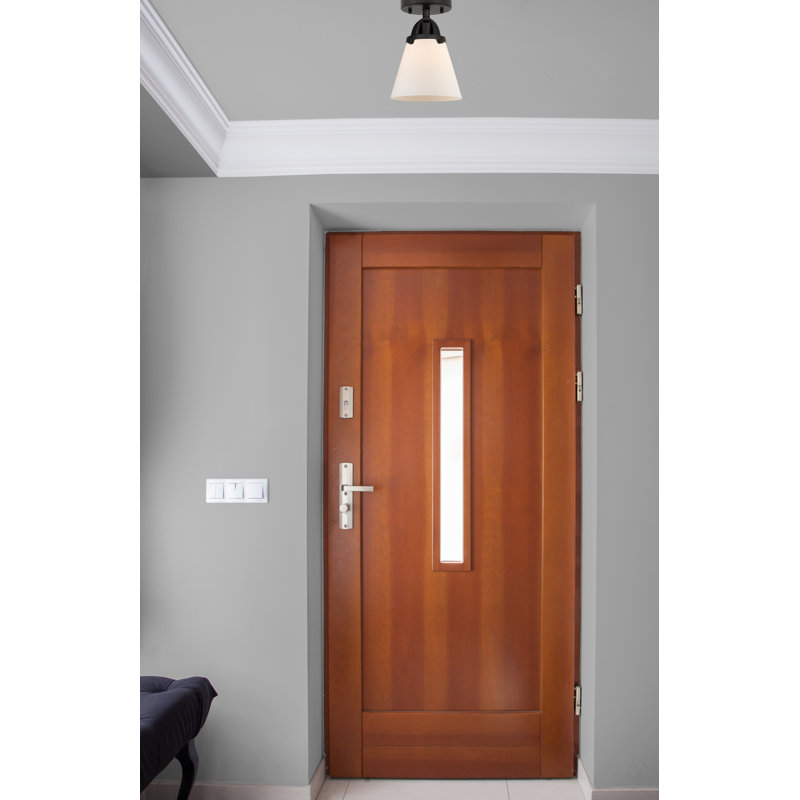 Plafonnier semi-encastré en verre à DEL, Blanc mat, H 9,25 po x l 6,25 po x P 6,25 po, Noir mat