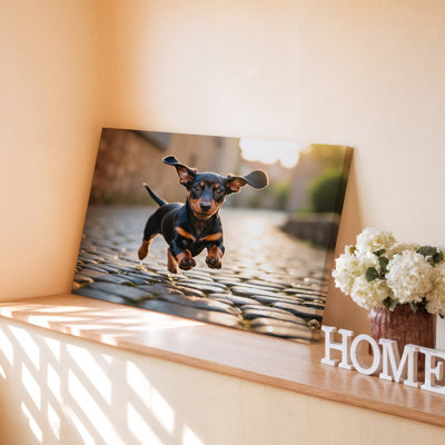 Running Dachshund Puppy Cute Dog For Pet Lovers Decor Canvas Wall Art Print For Living Room, Bedroom, Office, Hallway, Entryway, Gallery Wall And Modern Home Decor