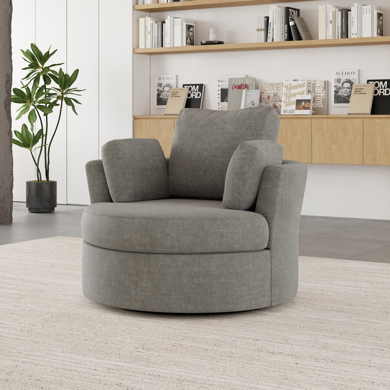 Fauteuil demi-tonneau pivotant l 42,1 po Berey, Polyester gris clair
