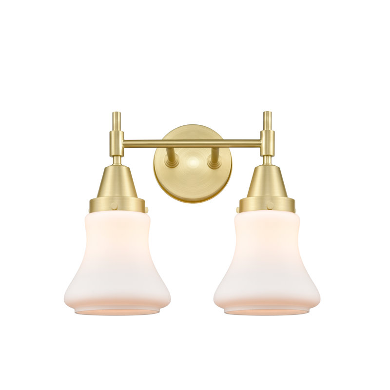 Éclairage pour meuble-lavabo à 2 lumières à intensité variable Gayle, Blanc mat, Laiton satiné, Ampoule DEL rétro 4 watts